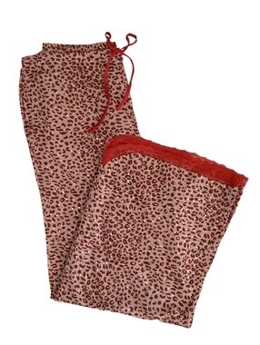 Victoria's Secret Wide Leg Red Cheetah Print Pajama Pants Bottoms Size XL